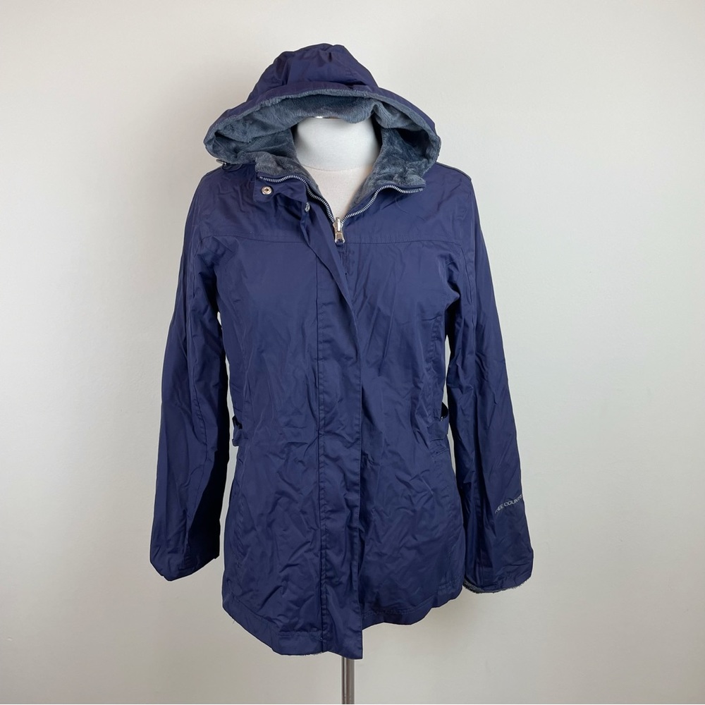 Free Country Solid Purple Gray Faux Fur Hooded Full Zip Jacket Coat Medium